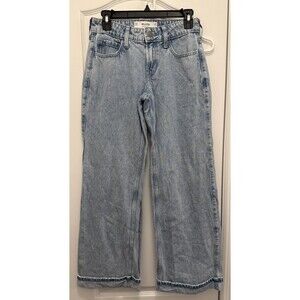 Hollister Low Rise Baggy Wide-Leg Denim Jeans Blue 5-Pocket Zip W23 Short